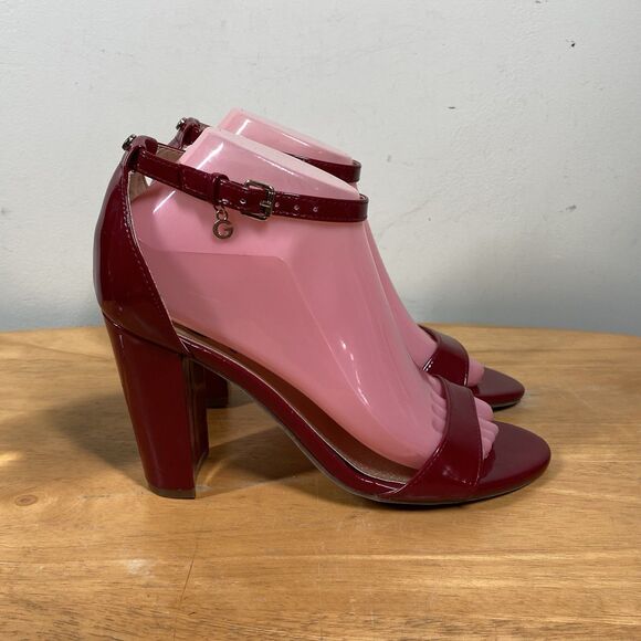 G by Guess Shantel3 Red Faux Leather Sz 7.5 Ankle Strap Block Heel Sandals Read - Picture 12 of 16